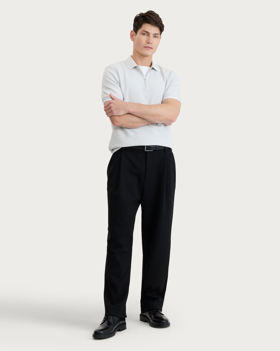 image 1 of F&F Textured Zip Neck Short Sleeved Polo Shirt in Grey