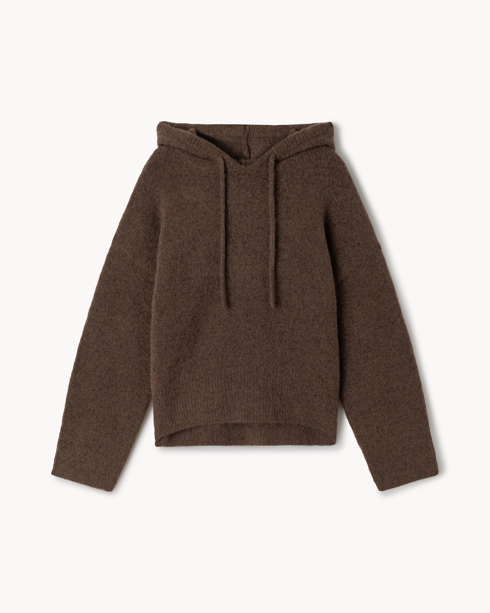 image 1 of F&F Knitted Hoodie with Wool in Brown