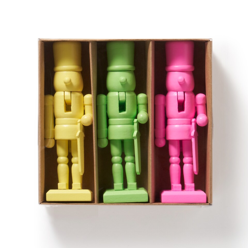 image 1 of Paperchase Neon Christmas Set of 3 Wooden Nutcrackers