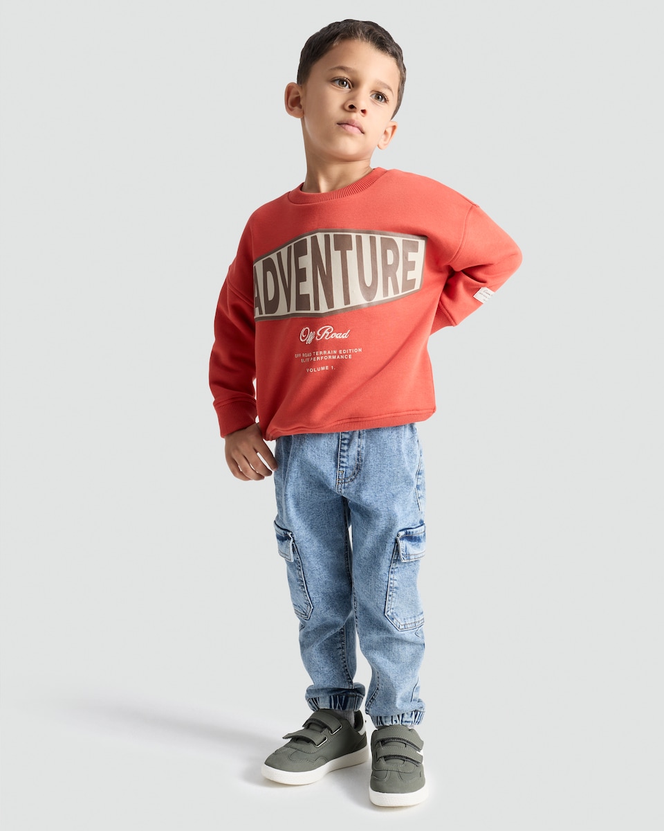 image 1 of F&F Boys Cotton Rich Adventure Off Road Print Sweatshirt in Orange