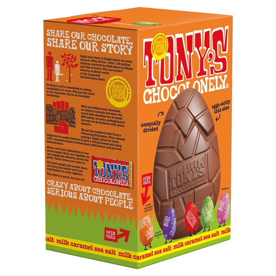 image 1 of Tony's Chocolonely Milk Caramel Sea Salt Easter Egg 242g