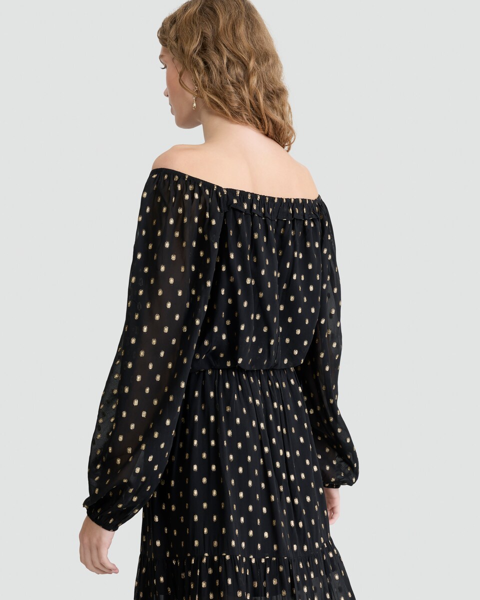 image 1 of F&F Metallic Polka Dot Long Sleeved Co-ord Blouse in Black