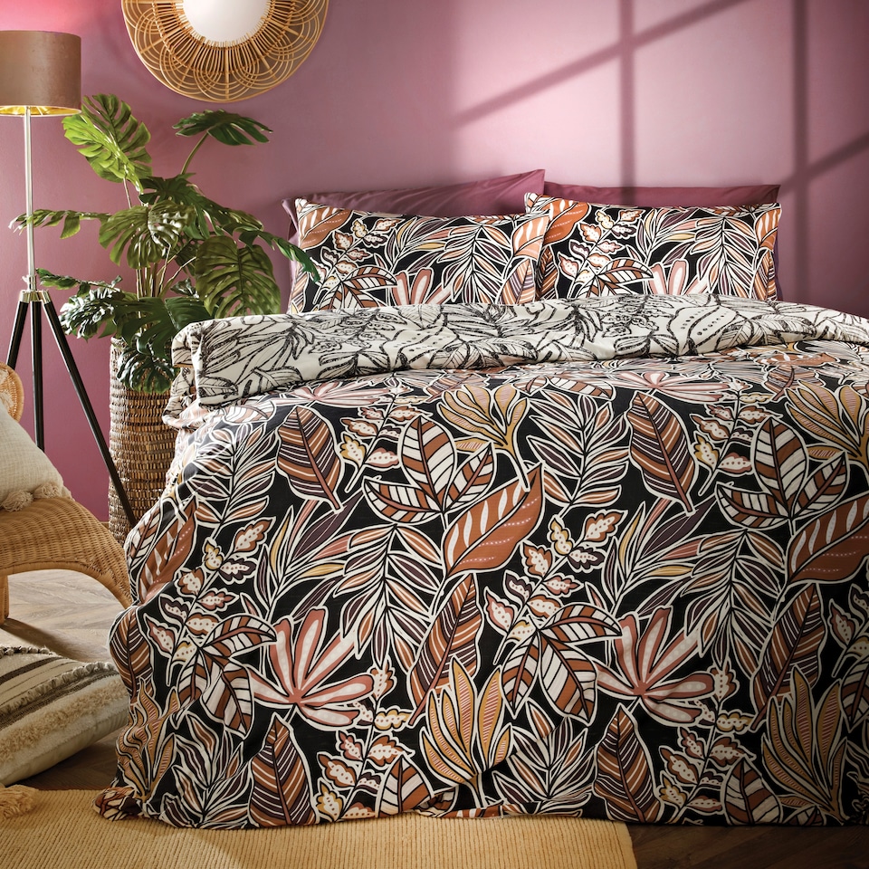 image 1 of Cosmo Living Leaf Print Duvet Set Double