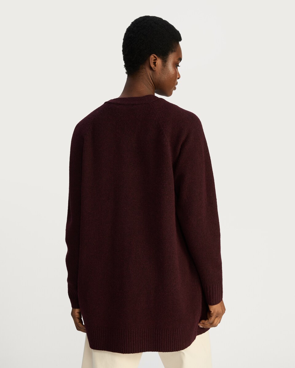 image 1 of F&F Patch Pocket Open Front Cardigan with Wool in Burgundy