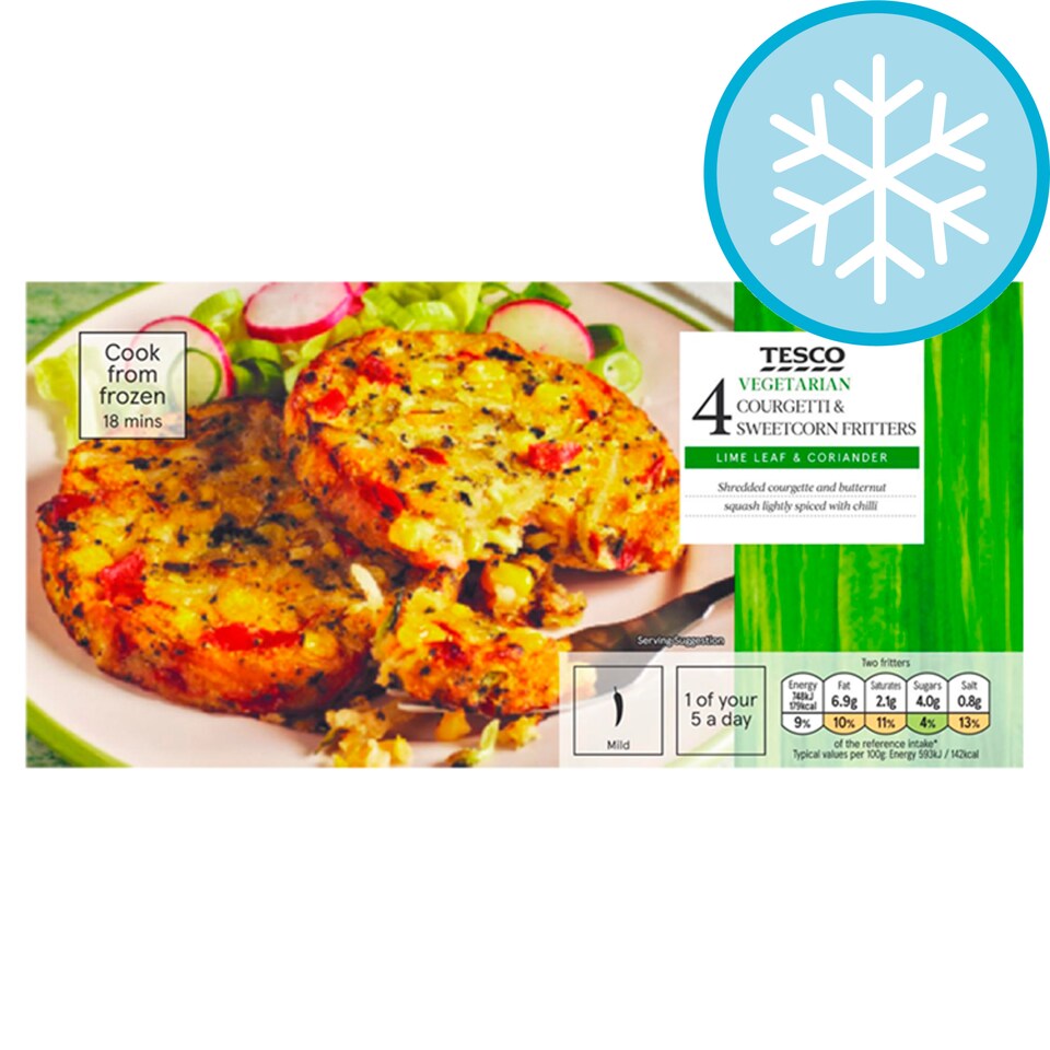 Tesco 4 Courgetti And Sweet Corn Fritters 280G