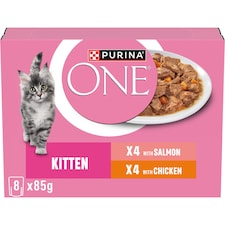 PURINA ONE Kitten Mini Fillets Salmon and Chicken Wet Cat Food 8x85g