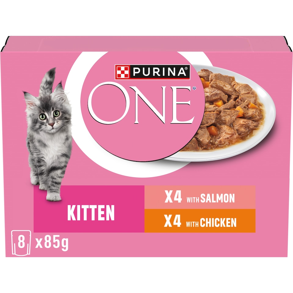 image 1 of PURINA ONE Kitten Mini Fillets Salmon and Chicken Wet Cat Food 8x85g