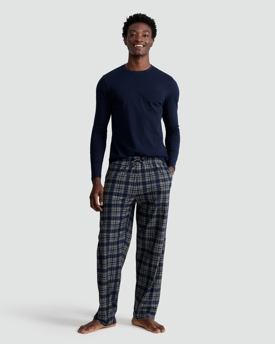 image 1 of F&F Long Sleeved Top and Check Print Fleece Bottoms Pyjamas in Multi