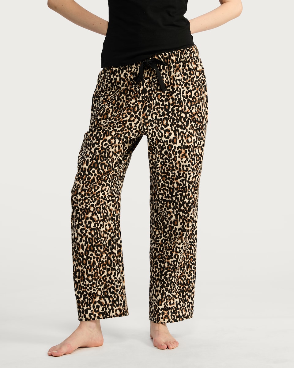 image 1 of F&F Pure Cotton Flannel Leopard Print Pyjama Bottoms in Multi Brown