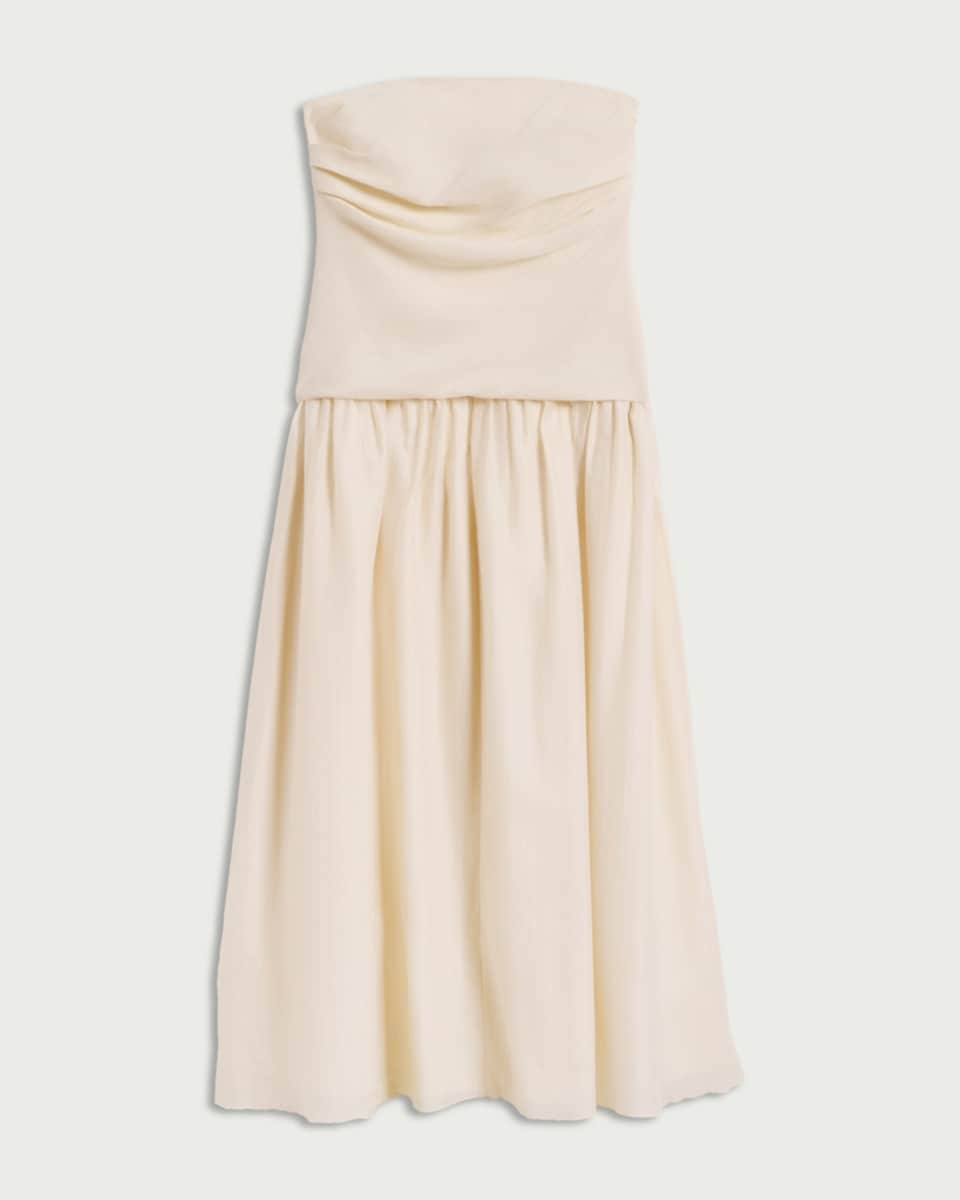image 1 of F&F Linen Rich Bandeau Midi Dress in Cream