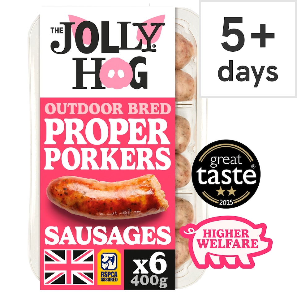The Jolly Hog 6 Proper Porker Sausages with Rubbed Sage 400g | British & Outdoor Bred