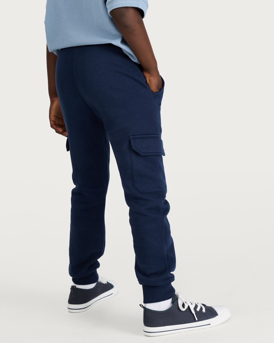 image 1 of F&F Boys Cotton Rich Cuffed Drawstring Cargo Joggers in Navy
