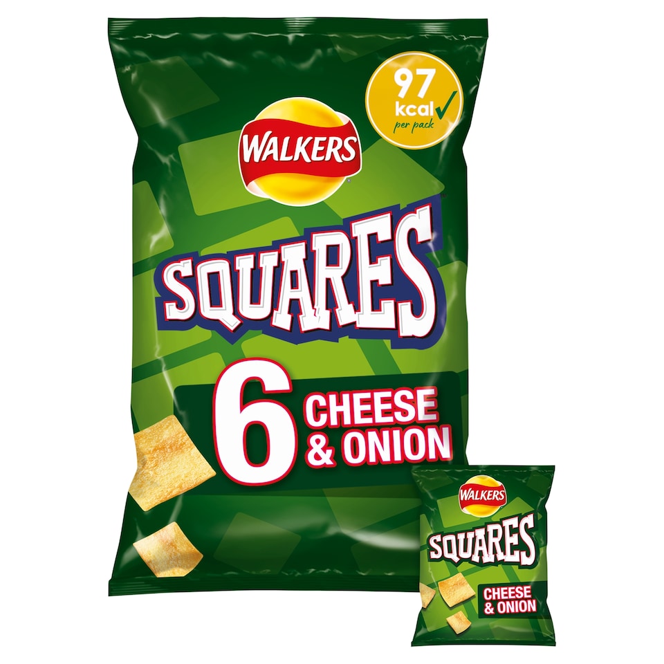 image 1 of Walkers Squares Cheese & Onion Flavour Potato Snacks 6x22g
