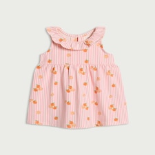 F&F Baby Cotton Rich Striped Fruit Print Dress in Pink