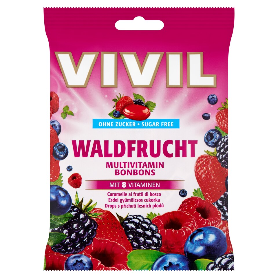 Vivil multivitaminos, erdei gyümölcsös cukorka, cukor nélkül, édesítőszerrel 60 g