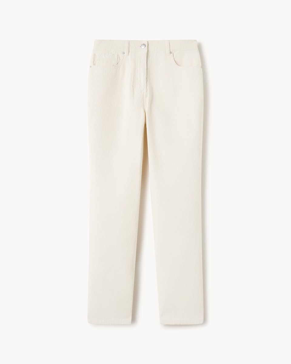 image 1 of F&F Pure Cotton Corduroy Straight Leg Trousers in Cream