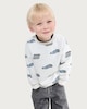 image 1 of F&F Boys Cotton Rich Racing Car Print Sweatshirt in Cream