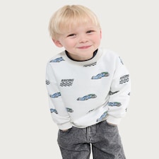 F&F Boys Cotton Rich Racing Car Print Sweatshirt in Cream