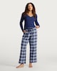 image 1 of F&F Henley Top and Check Print Bottoms Pyjama Set in Blue
