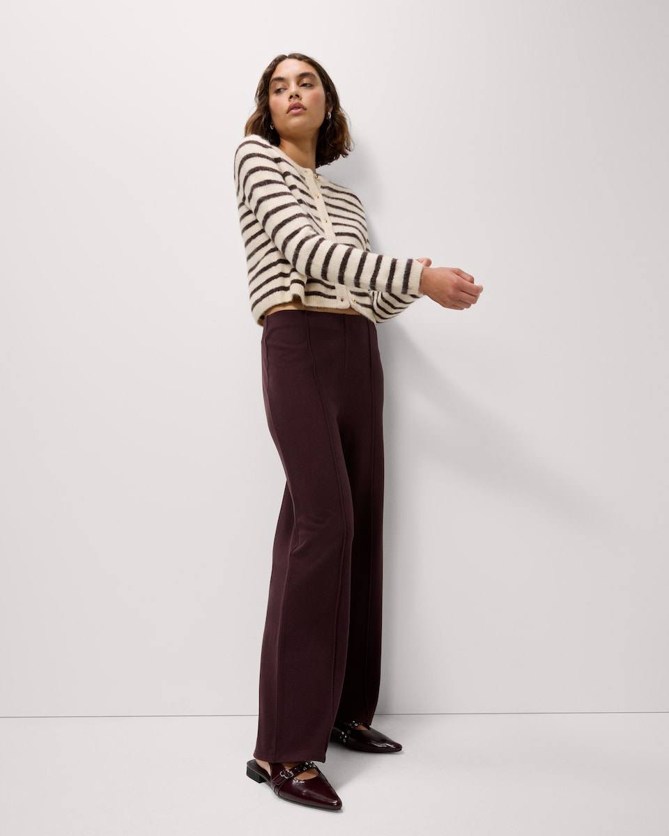 image 1 of F&F Brushed Pintuck Wide Leg Trousers in Burgundy