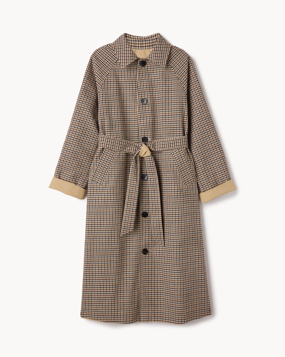 image 1 of F&F Check Reversible Trench Coat in Multi Brown