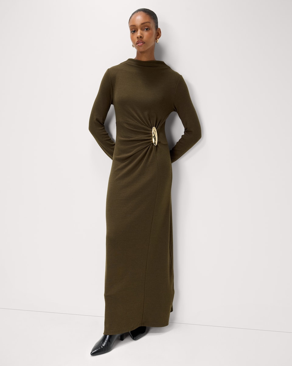 image 1 of F&F Ruched Side Maxi Dress in Olive