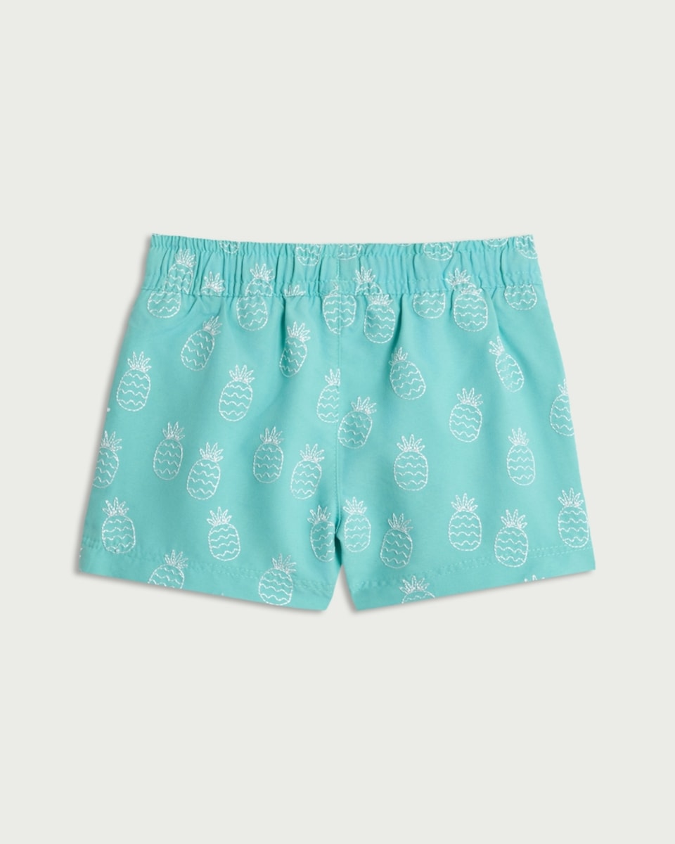 image 1 of F&F Boys Pineapple Print Drawstring Swim Shorts in Green