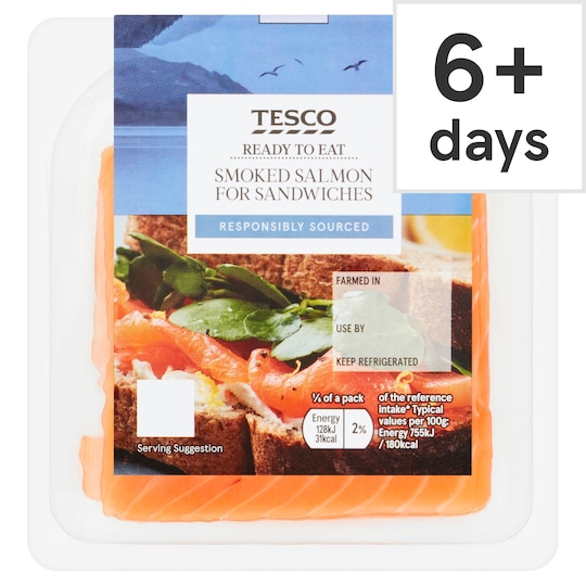 Tesco 6 Smoked Salmon Salmon Sandwich Slices 100G Tesco Groceries