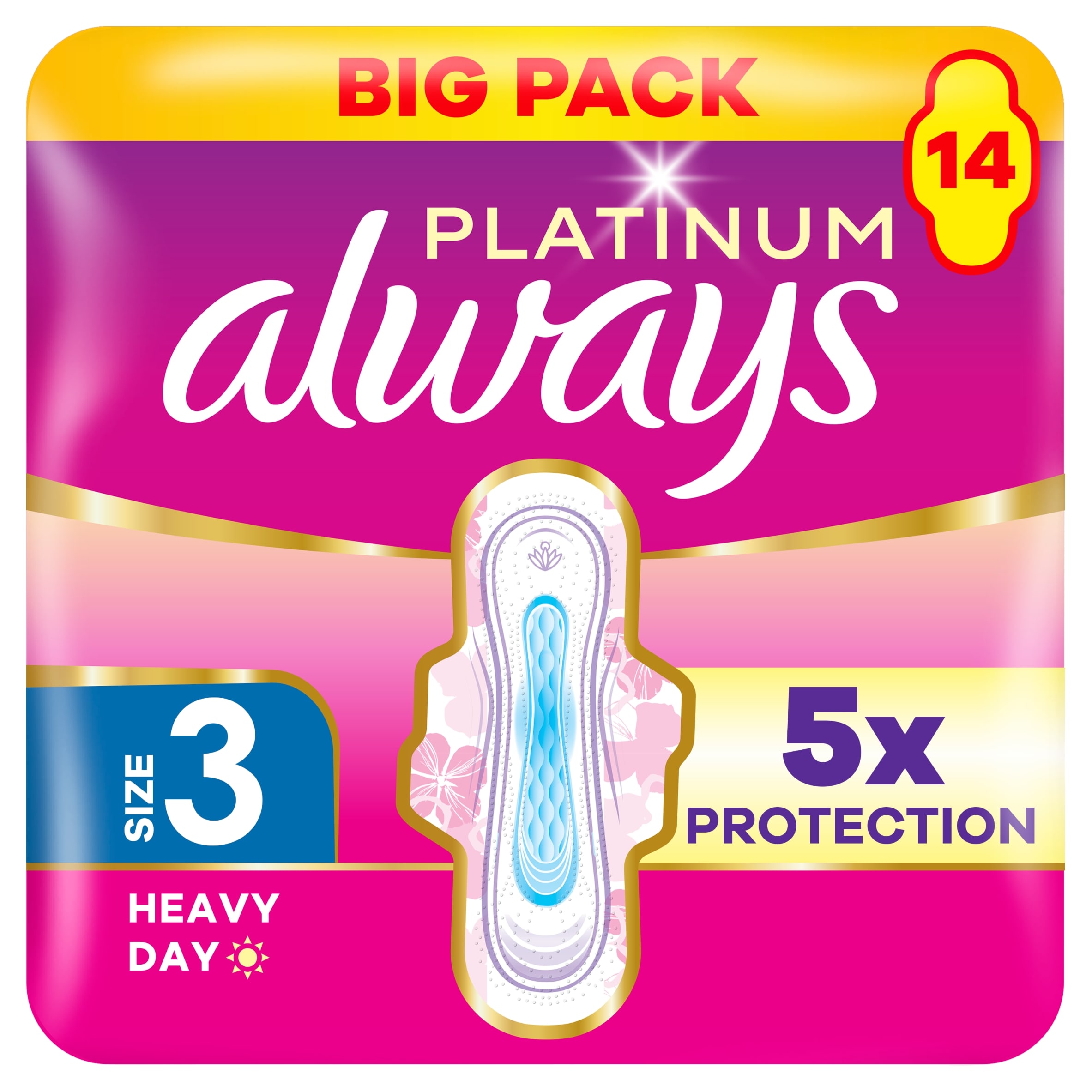 Always Platinum Day & Night 14 Sanitary Pads With Wings Size 3