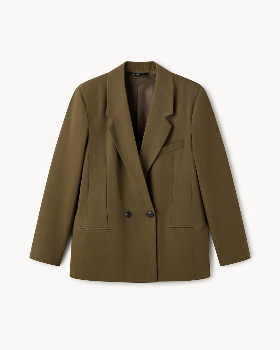 image 1 of F&F Tailored Double Breasted Blazer in Khaki