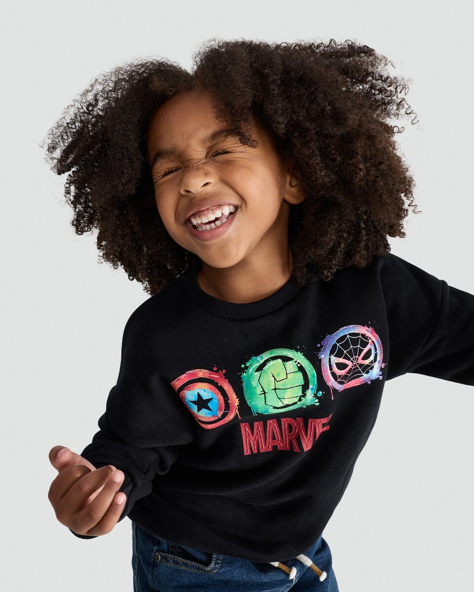 image 1 of Marvel Avengers Print Cotton Rich Sweatshirt in Black