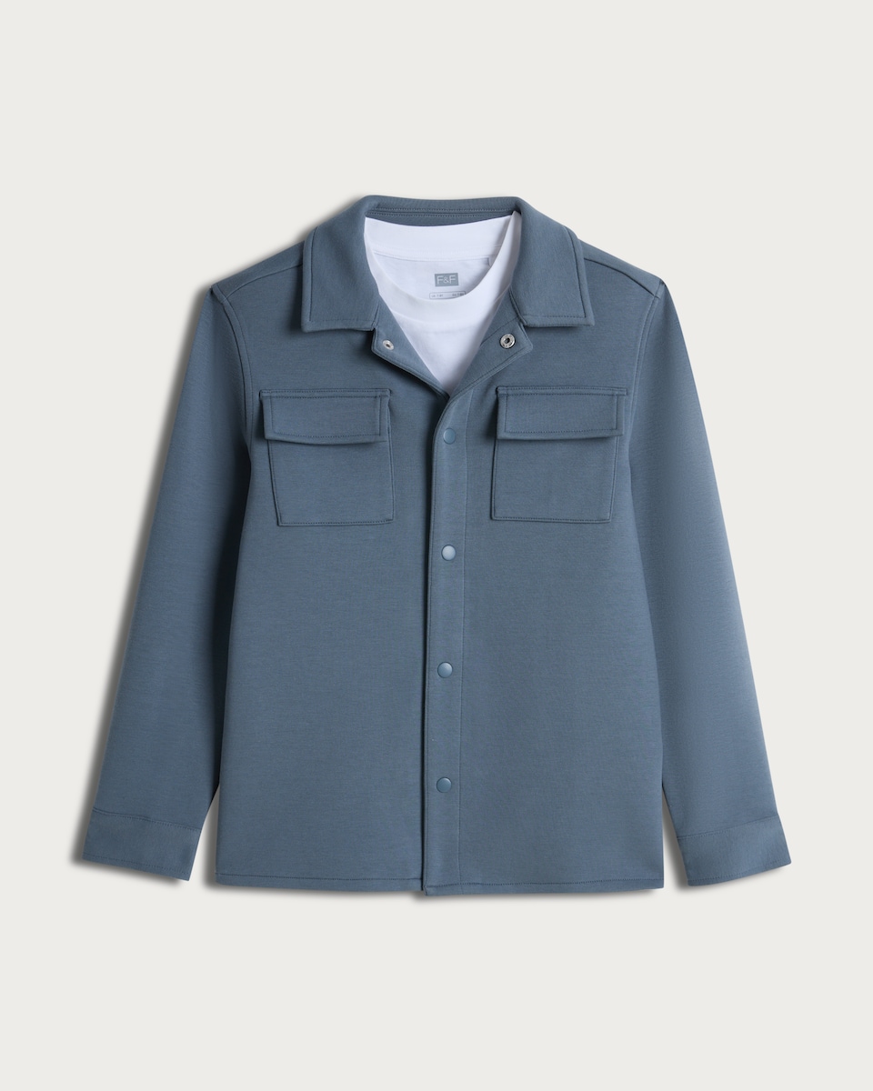 image 1 of F&F Boys 2-Piece T-shirt and Shacket Set in Blue