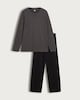 image 4 of F&F Cotton Rich Long Sleeved Top and Trousers Pyjama Set in Grey