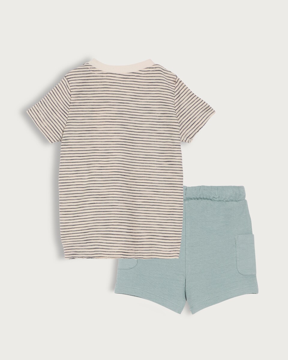 image 1 of F&F Baby Striped Jungle Print T-Shirt and Shorts Set in Tan