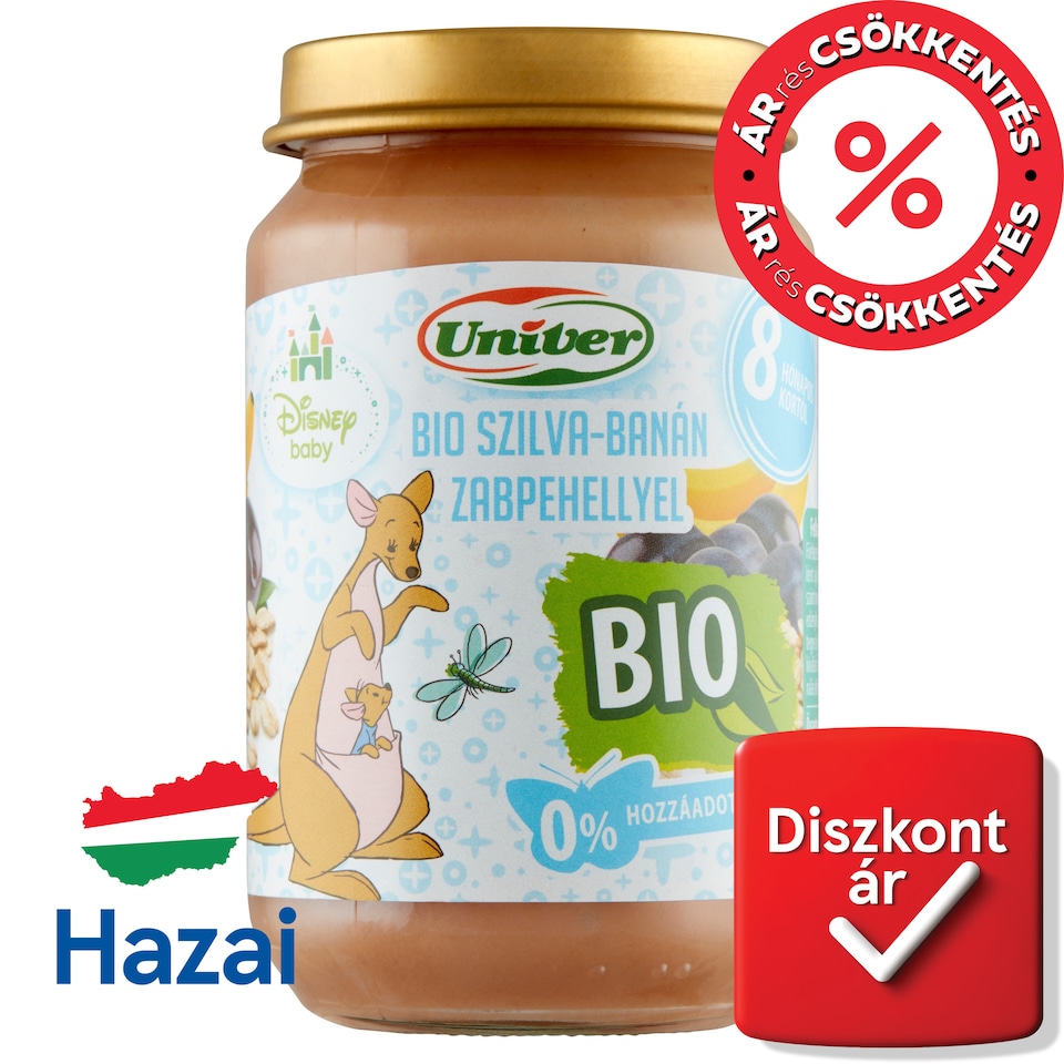 Univer Disney Baby bio szilva-banán zabpehellyel bébidesszert 8 hónapos kortól 163 g