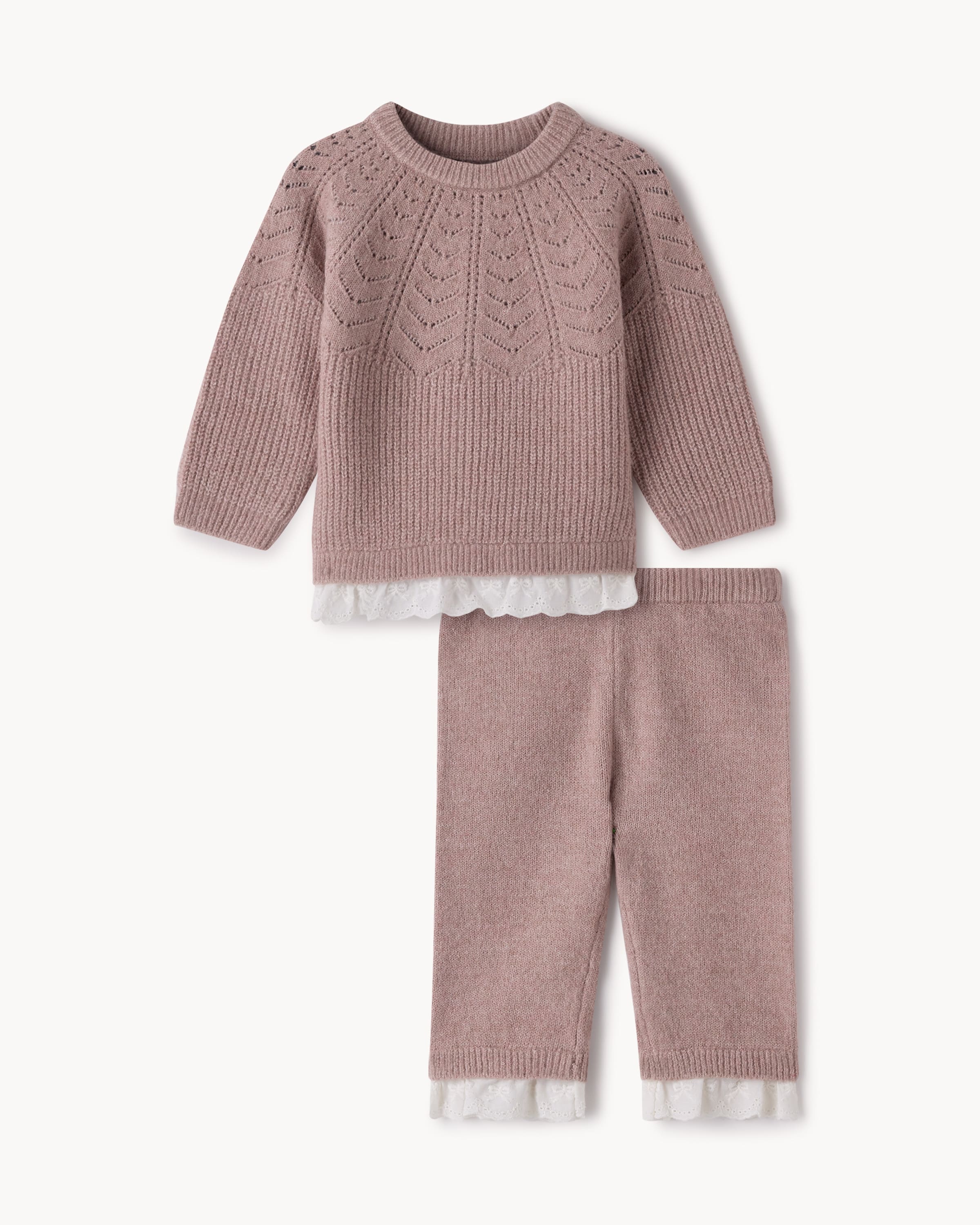 F&F Baby Knitted Lace Trim Top & Trousers in Pink