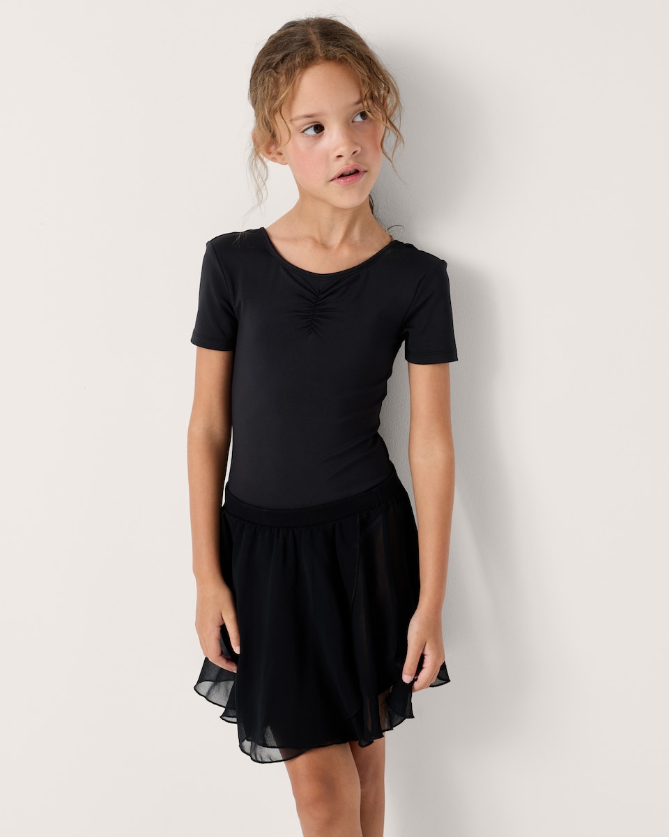image 1 of F&F Active Girls Short Sleeved Leotard in Black