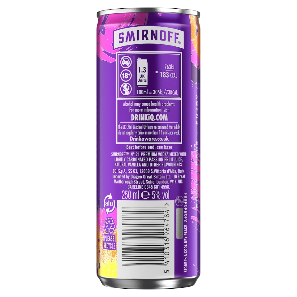 image 1 of Smirnoff Vodka Passionfruit Martini Cocktail Can 5% Vol 250ml