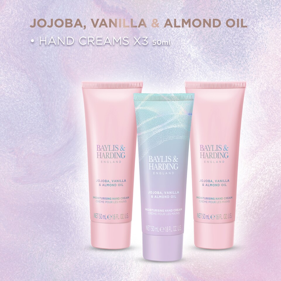 image 1 of Baylis & Harding Jojoba, Vanilla & Almond Oil Luxury Hand Treats Gift Set 3x 50ml