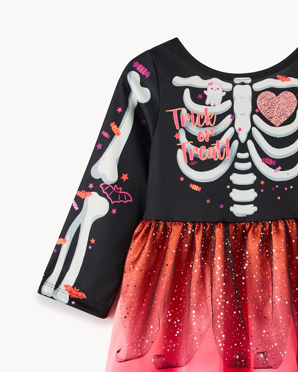 image 1 of F&F Girls 2-Piece Trick or Treat Skeleton Fancy Dress Costume in Black