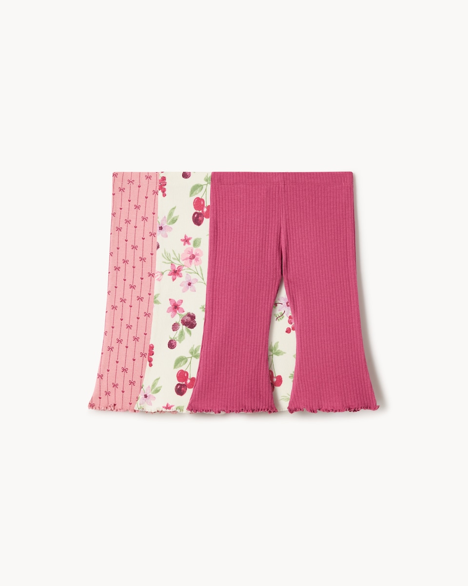 image 1 of F&F Baby 3-Pack Cotton Rich Floral Flared Leggings in Pink