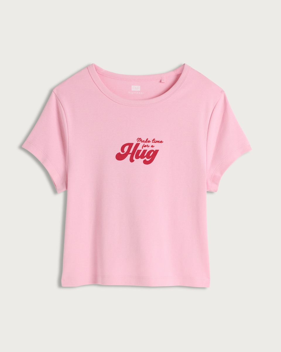 image 1 of F&F Cotton Rich Ribbed Short Sleeved Pyjama Top in Pink