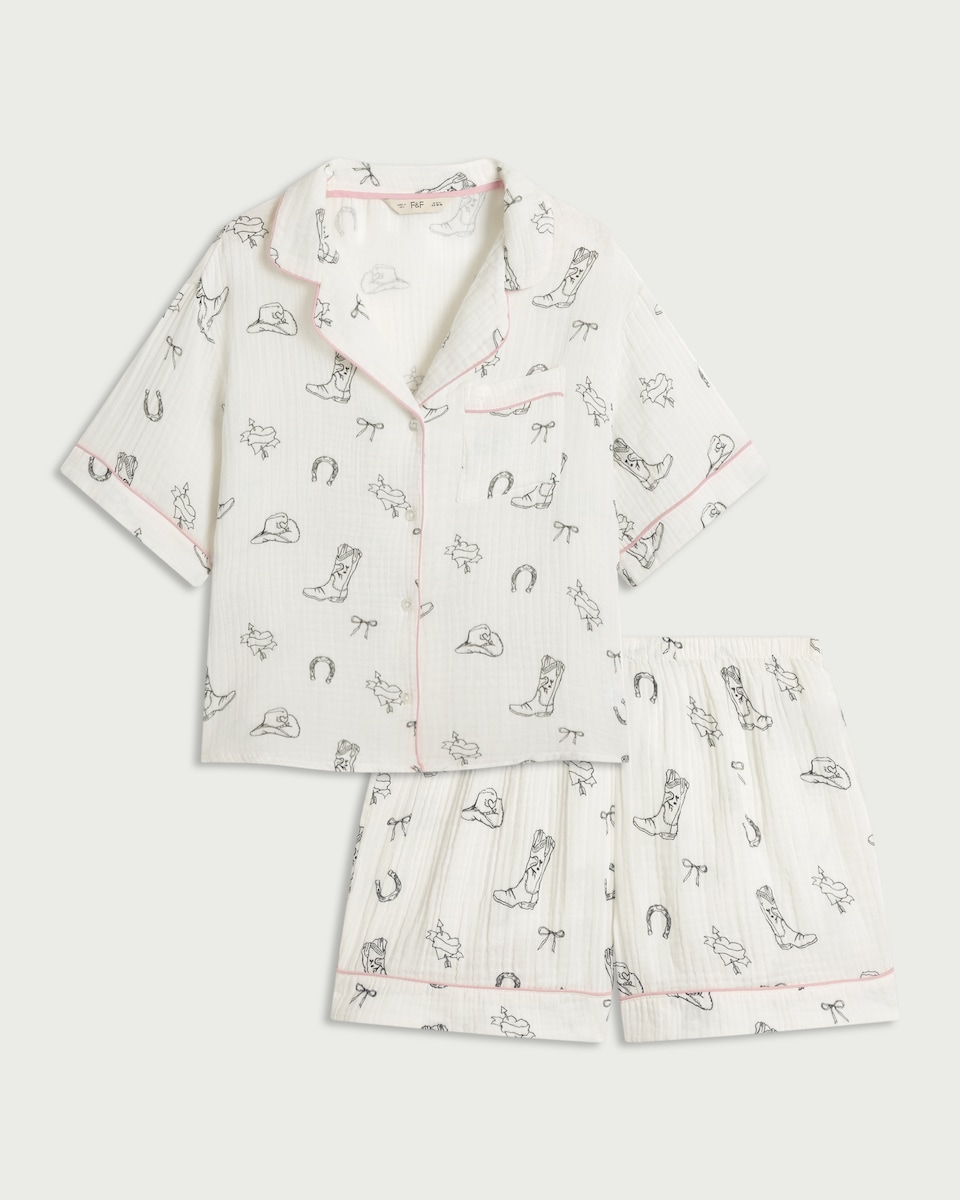 image 1 of F&F 2-Piece Pure Cotton Horseshoe Pyjama Set in Cream