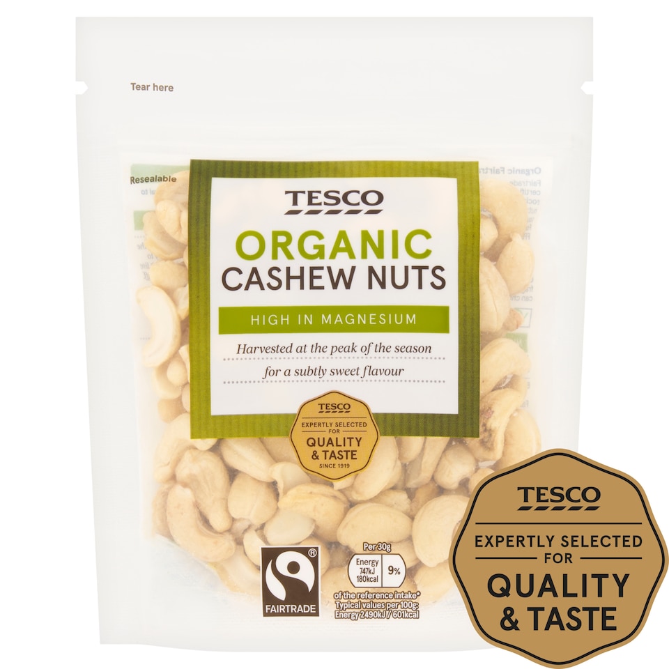 Tesco Organic Fair Trade Cashew Nuts 150G