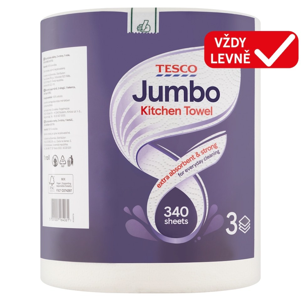 Tesco Jumbo Kitchen Towel 3 Ply 1 Roll