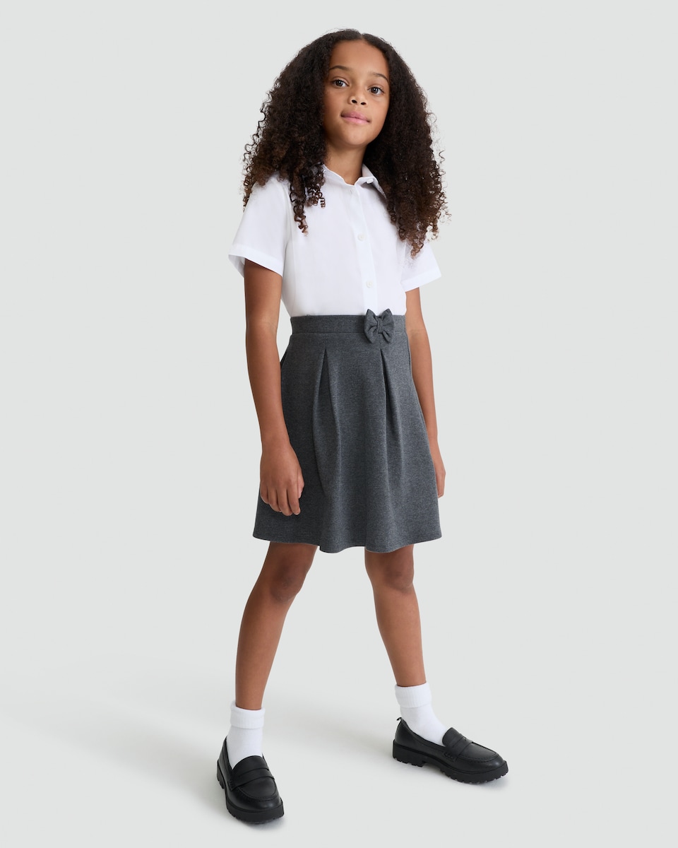 image 1 of F&F School Girls Cotton Rich Bow Detail Pleated Skirt in Grey