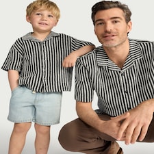 F&F Edit Cotton Rich Striped Short Sleeve Shirt in Multi Black