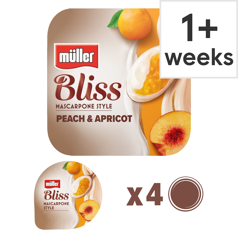 image 1 of Muller Bliss Mascarpone Peach & Apricot Yogurts 4 x 110g