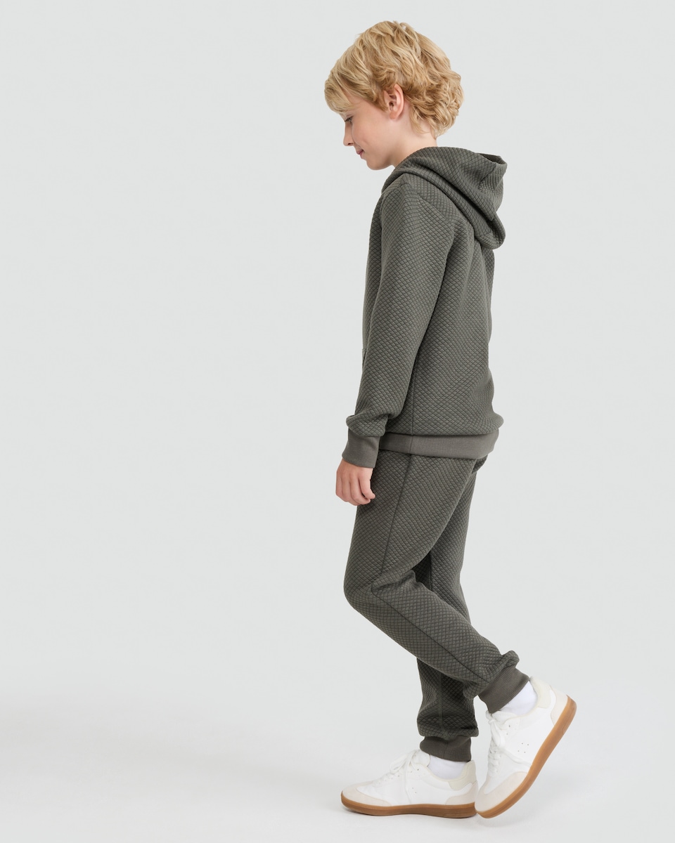 image 1 of F&F Boys Diamond Textured Kangaroo Pocket Hoodie in Grey