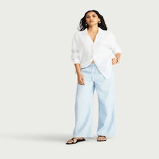 F&F Linen Rich Wide Leg Trousers in Blue